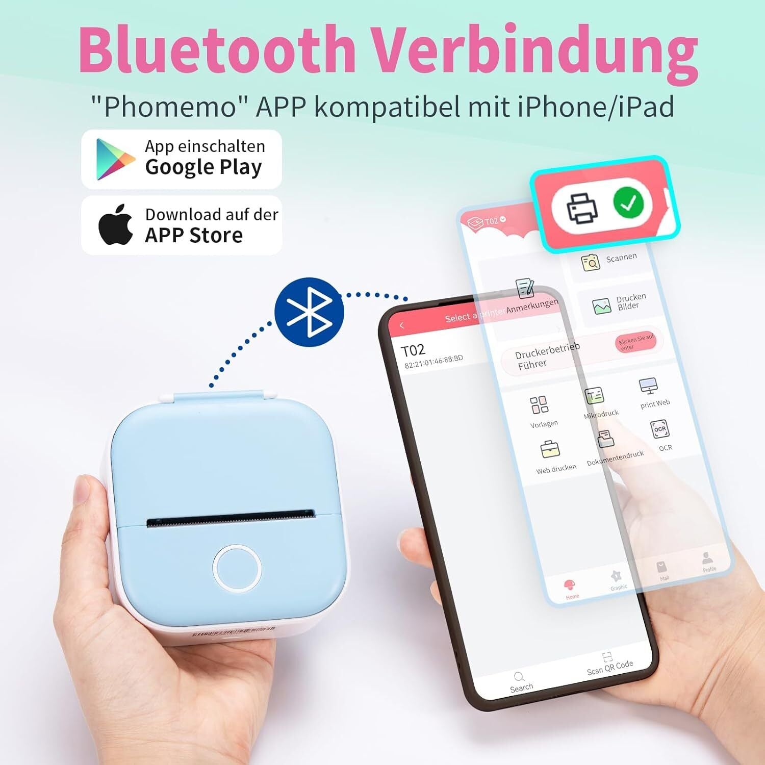 Phomemo T02 Mini Tragbarer Aufkleber Drucker Bluetooth Drahtloser Thermodrucker