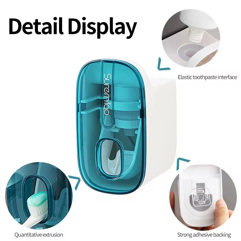 Automatic Wall-Mounted Toothpaste Dispenser and Toothbrush Holder - 1 Piece Bathroom Accessory