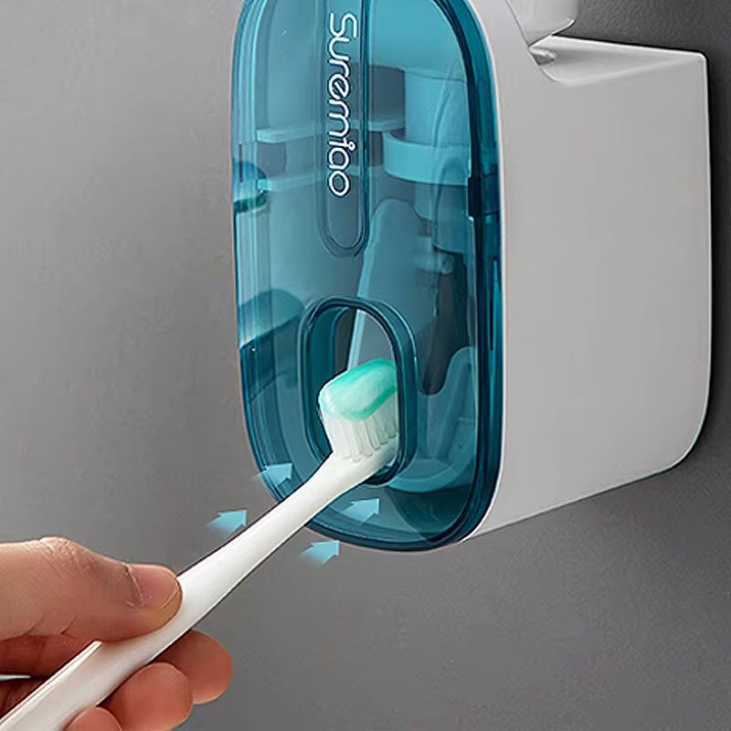 Automatic Wall-Mounted Toothpaste Dispenser and Toothbrush Holder - 1 Piece Bathroom Accessory